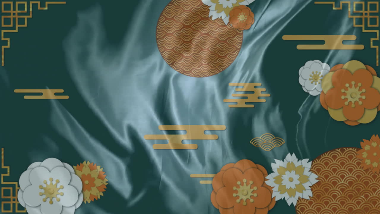 Silky green background featuring elegant floral and geometric patterns in animation