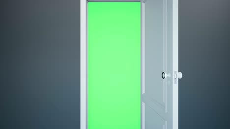 White classic design door opening to green screen.