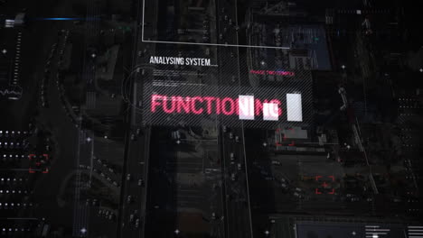 animación de la pantalla con procesamiento de datos estadísticos sobre el paisaje urbano