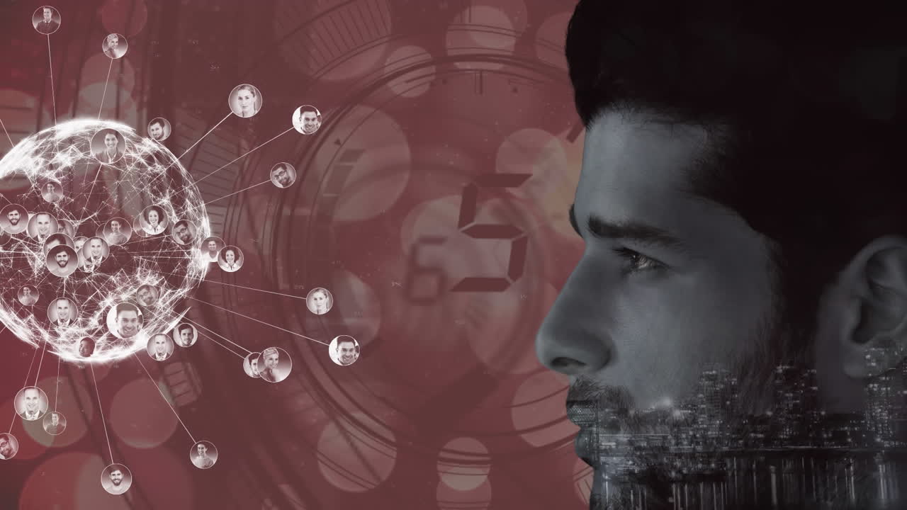 animación del globo, escaneo de alcance y procesamiento de datos sobre el hombre