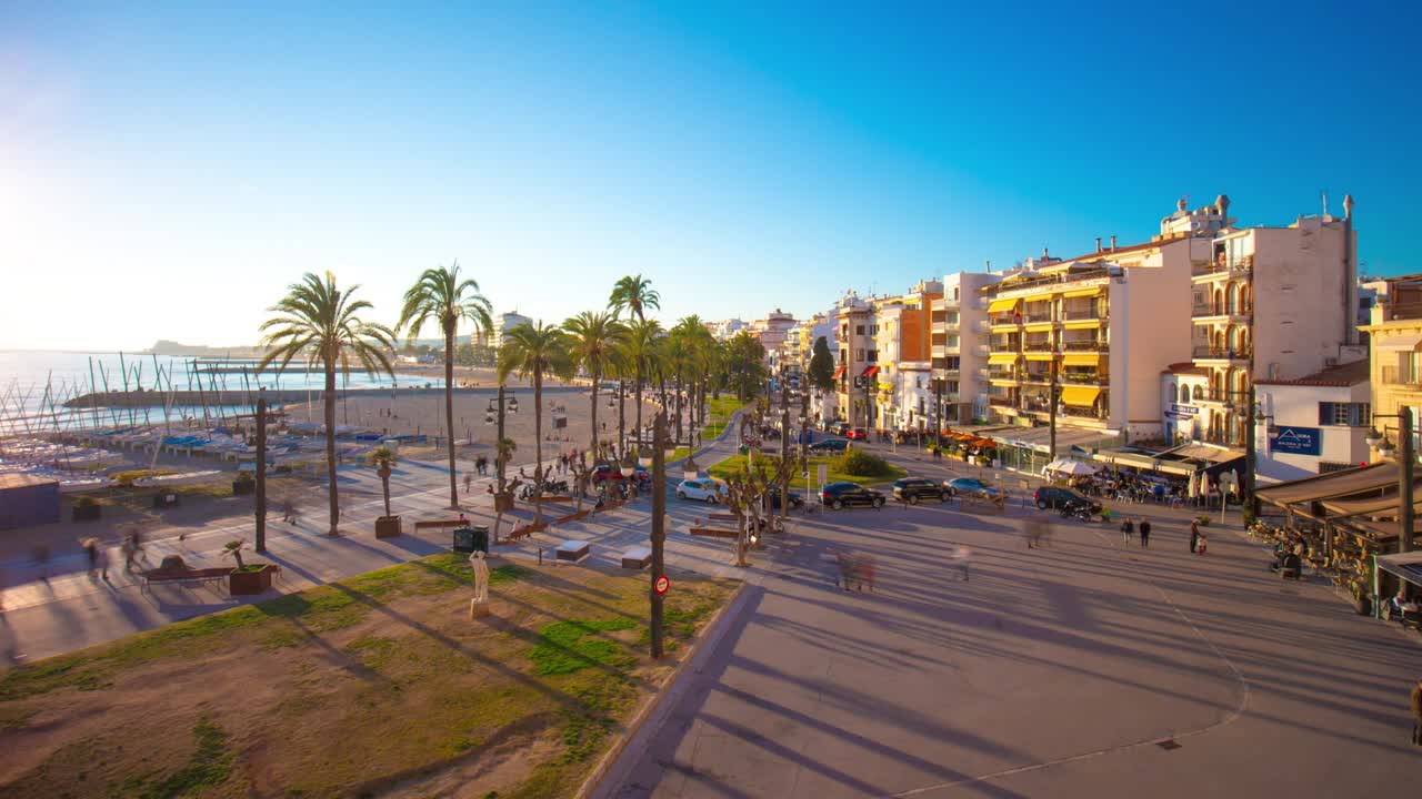 sitges sol luz playa bahía 4k lapso de tiempo españa