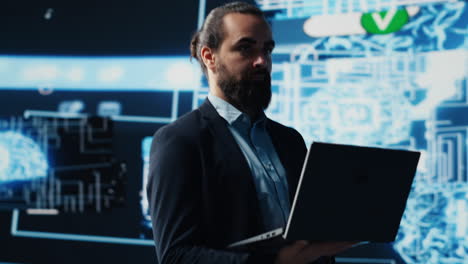 general business manager analyzes new ai neural networks for machine learning
