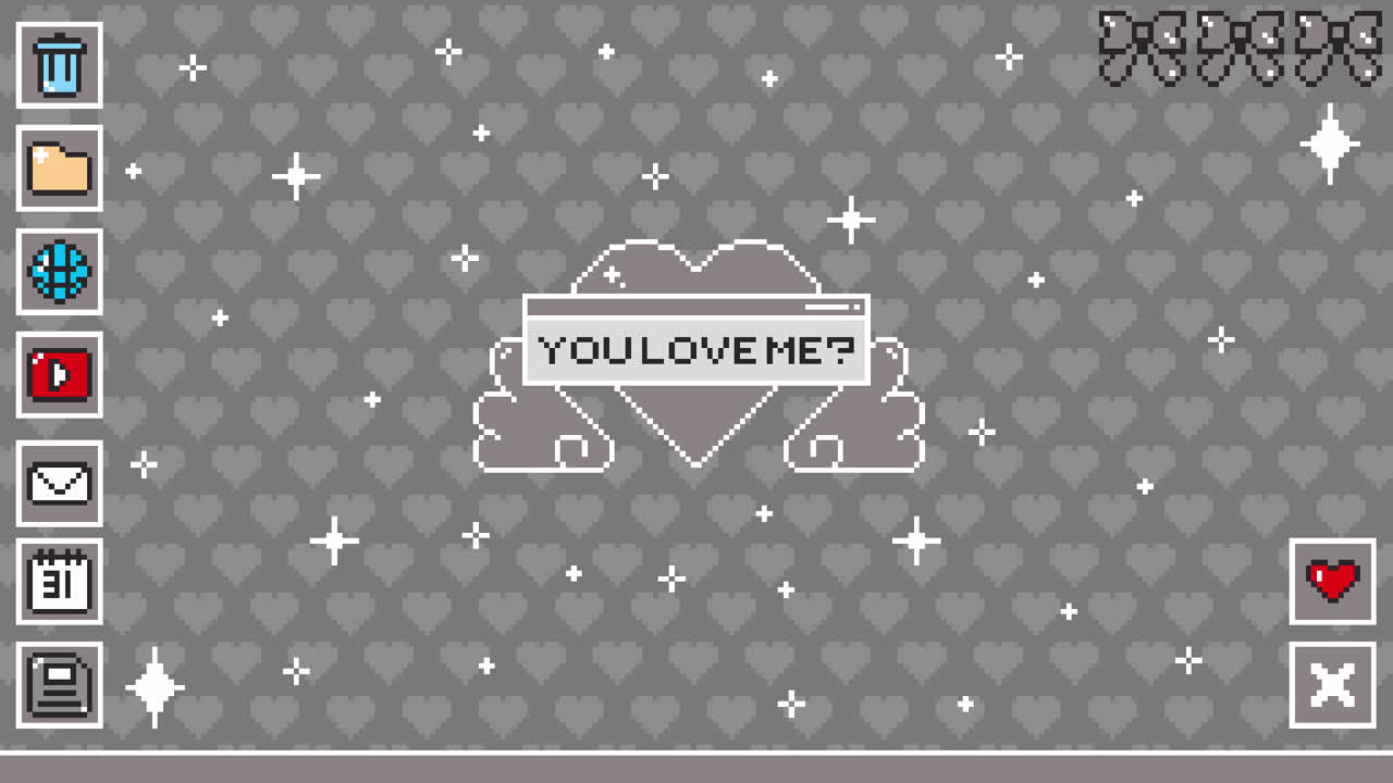 Pixel Art Desktop Background with 'You Love Me?' Pop-up and Choice Options