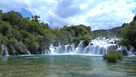 beautiful waterfalls in the famous croatian krka national park with flowing and rushing water in early summer