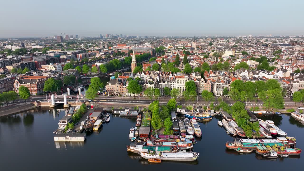 Aerial View of Amsterdam Cityscape with Canals and Architecture