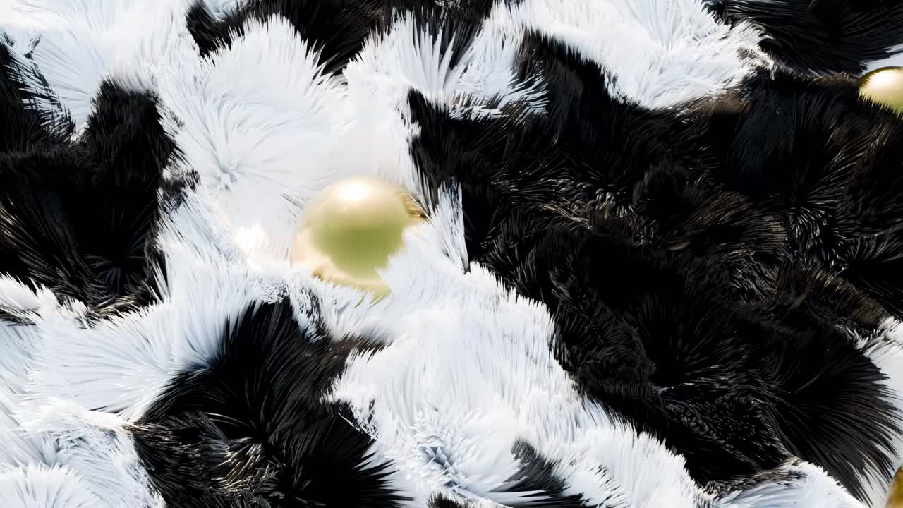 추상적인 검은색과 색의 털 텍스처와 금색 구