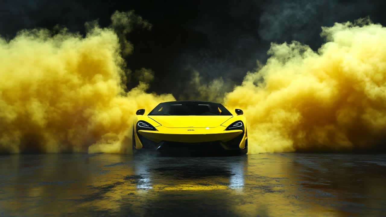 Yellow Supercar in Yellow Smoke