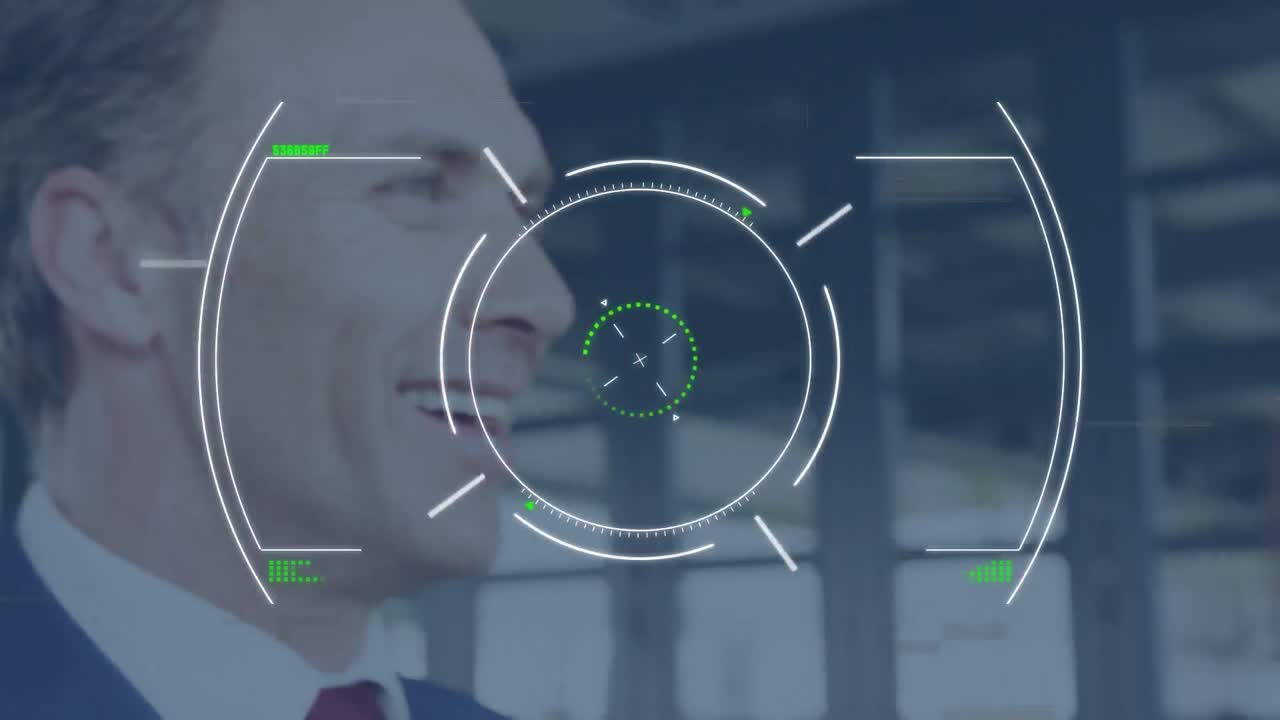 animación del escaneo del alcance sobre el apretón de manos del hombre de negocios