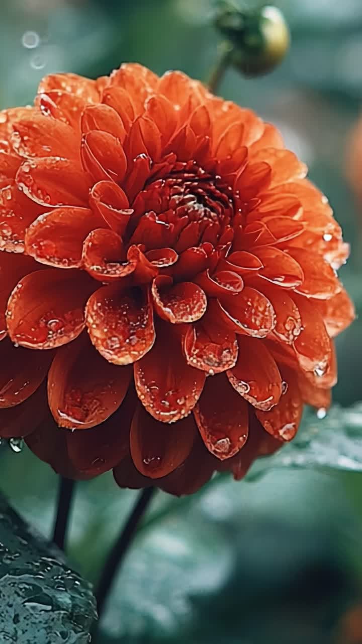 Splendida immagine ravvicinata di un vivace fiore arancione adornato di gocce di rugiada, che mette in mostra gli intricati dettagli dei petali e il lussureggiante fogliame verde, celebrando la bellezza della natura