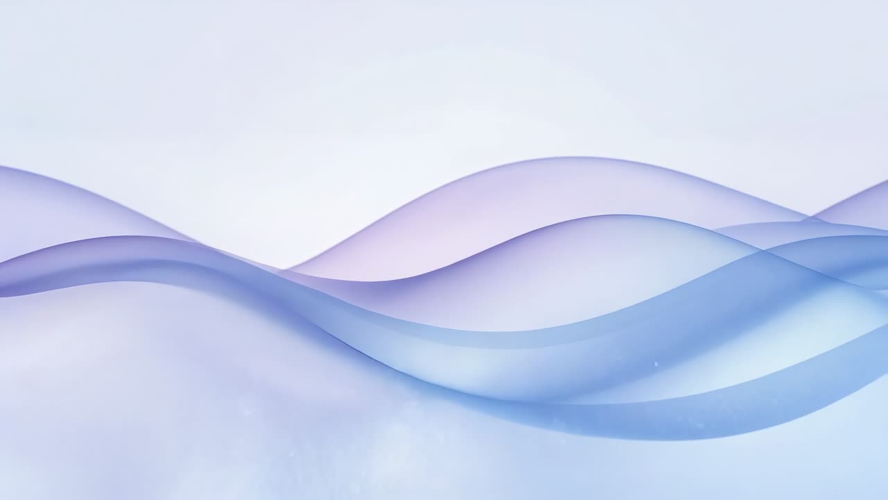 Playback starting, layered sheer lavender and light-blue wave ribbons drifting across pale backdrop
