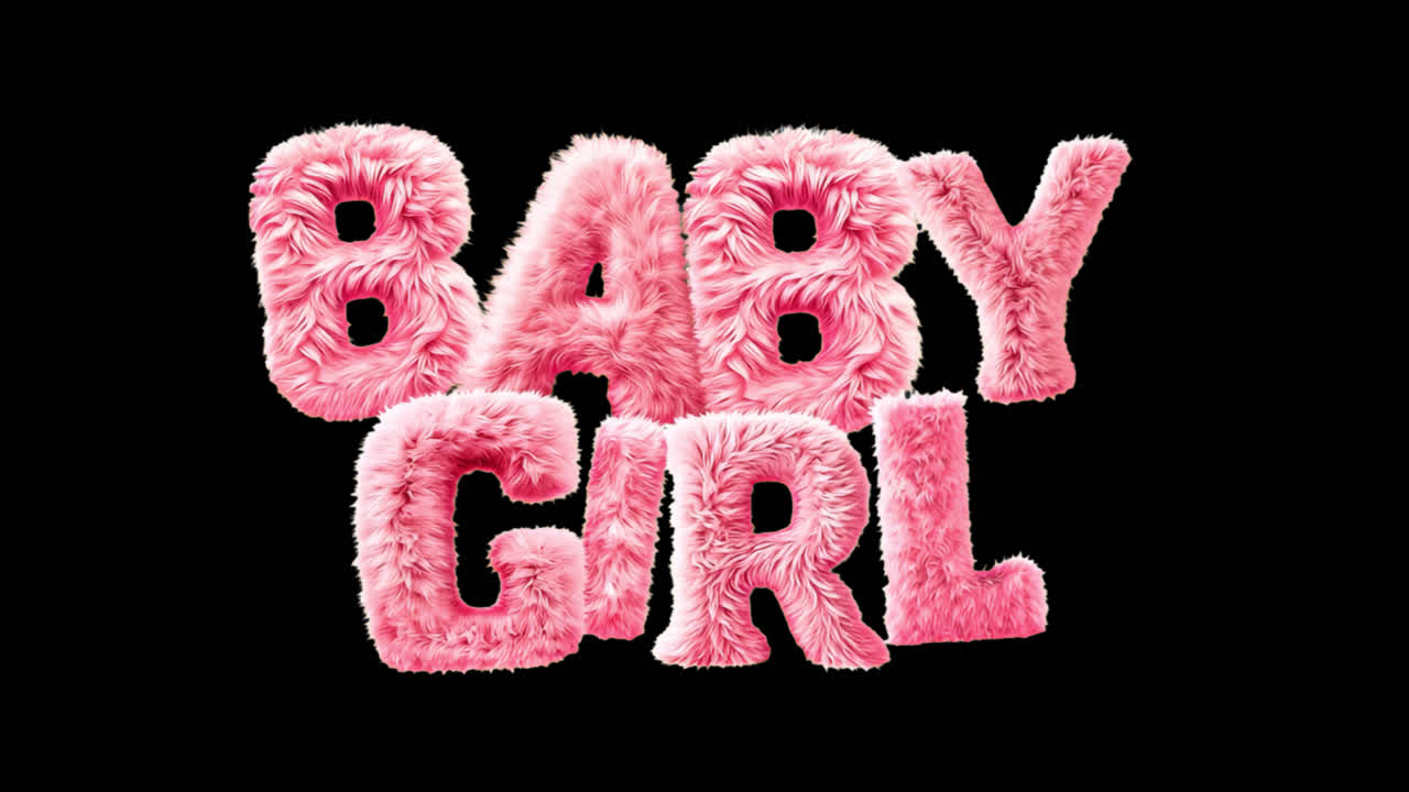 Fluffy pink text design animation isolated asset, transparent 4K video, alpha channel, ProRes 4444