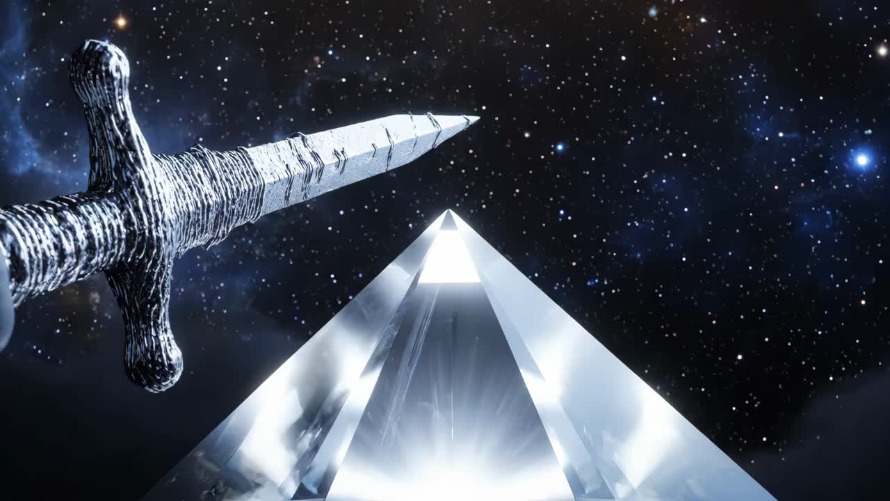 Sword and Crystal Pyramid in Space