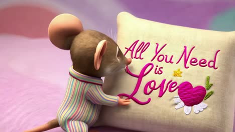 a cute mouse with a love note on pillow