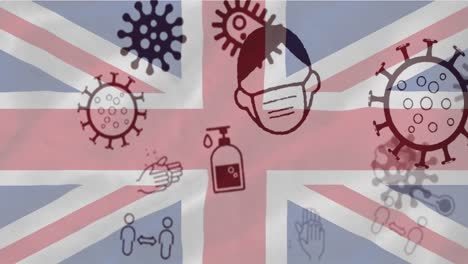 Iconos-Del-Concepto-De-Coronavirus-Contra-La-Bandera-Británica