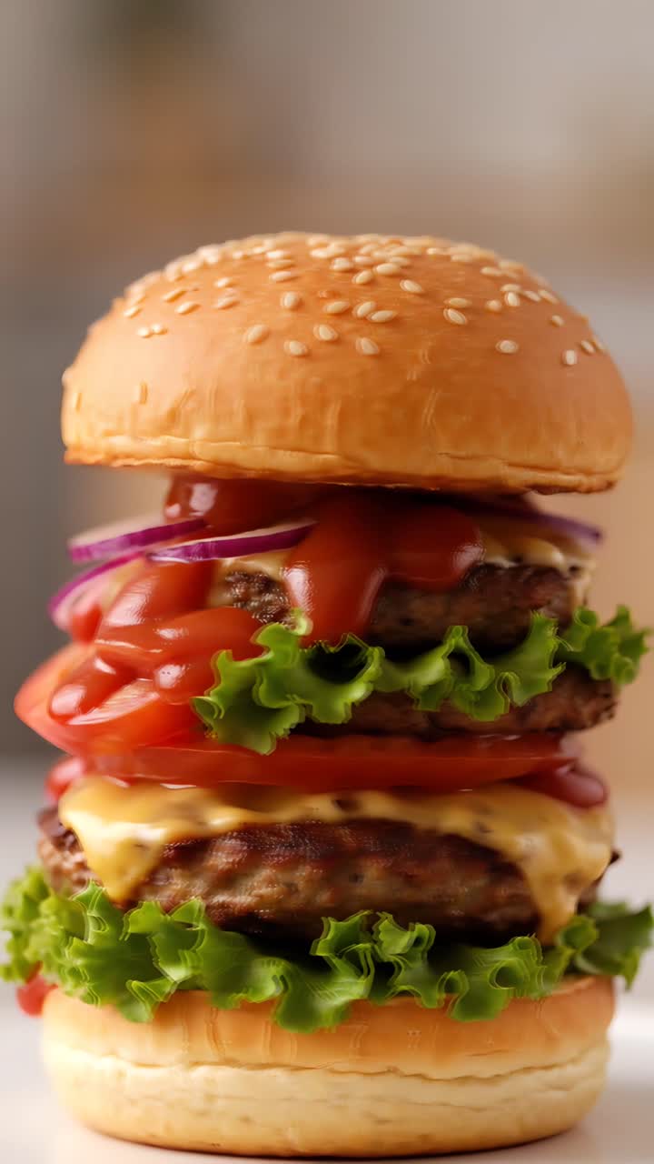 Hamburger Succoso Primo Piano Sfondo Bokeh 4K