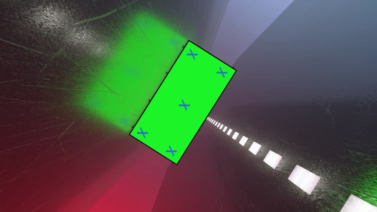 Túnel creativo abstracto y maqueta de valla publicitaria con canal alfa de pantalla verde. Barras LED de neón, azul púrpura y tecnología, ciencia ficción, ciberpunk futurista. Renderizado 3D con marco en blanco.