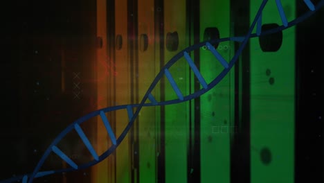 Animation-Des-DNA-Strangs-Und-Datenverarbeitung-über-Computerserver