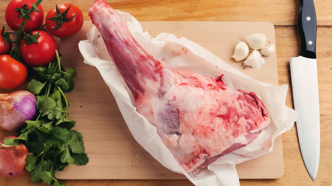 Raw Lamb Leg with Vegetables