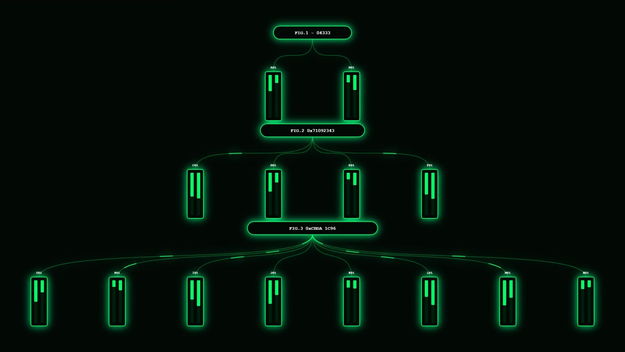 Digital Data Hierarchy Tree with Glowing Green Nodes