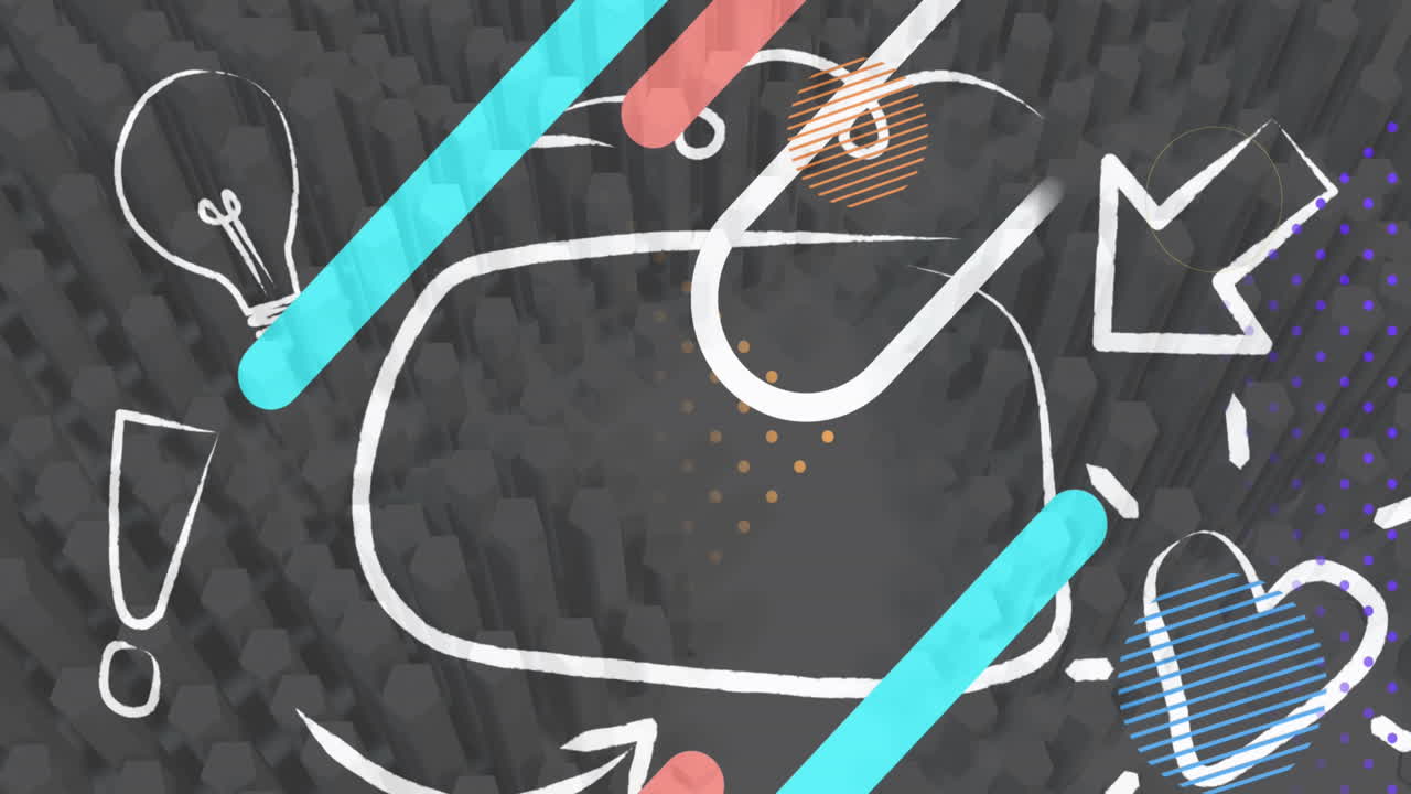 다채로운 추상적인 모양과 3d 동심 모양에 대한 여러 아이콘의 디지털 애니메이션