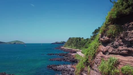 Beautiful-coastline-walkway-view-in-Jeju-Island,-South-Korea