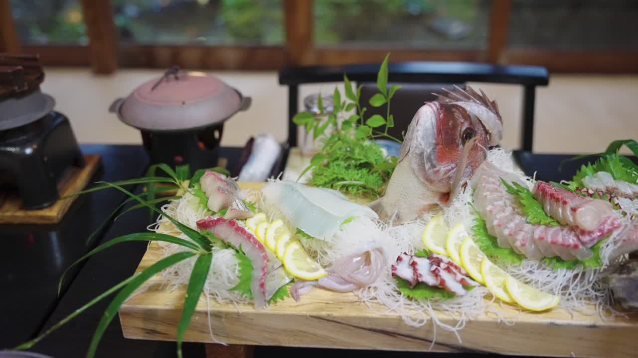 High Class Japanese Banquet at Ryokan, Whole Sea-Bream Sashimi Course