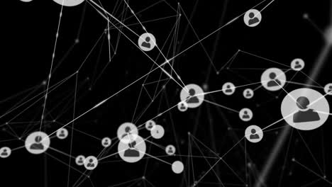 animación de la red de conexiones con los iconos de las personas sobre fondo negro