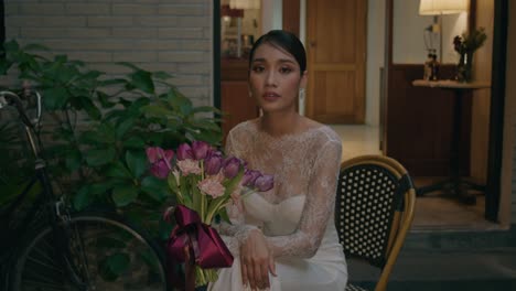 elegant bride in a lace wedding dress