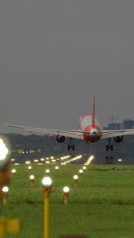 airplane landing at dusk