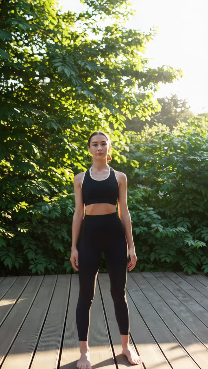 mujer estirándose al aire libre