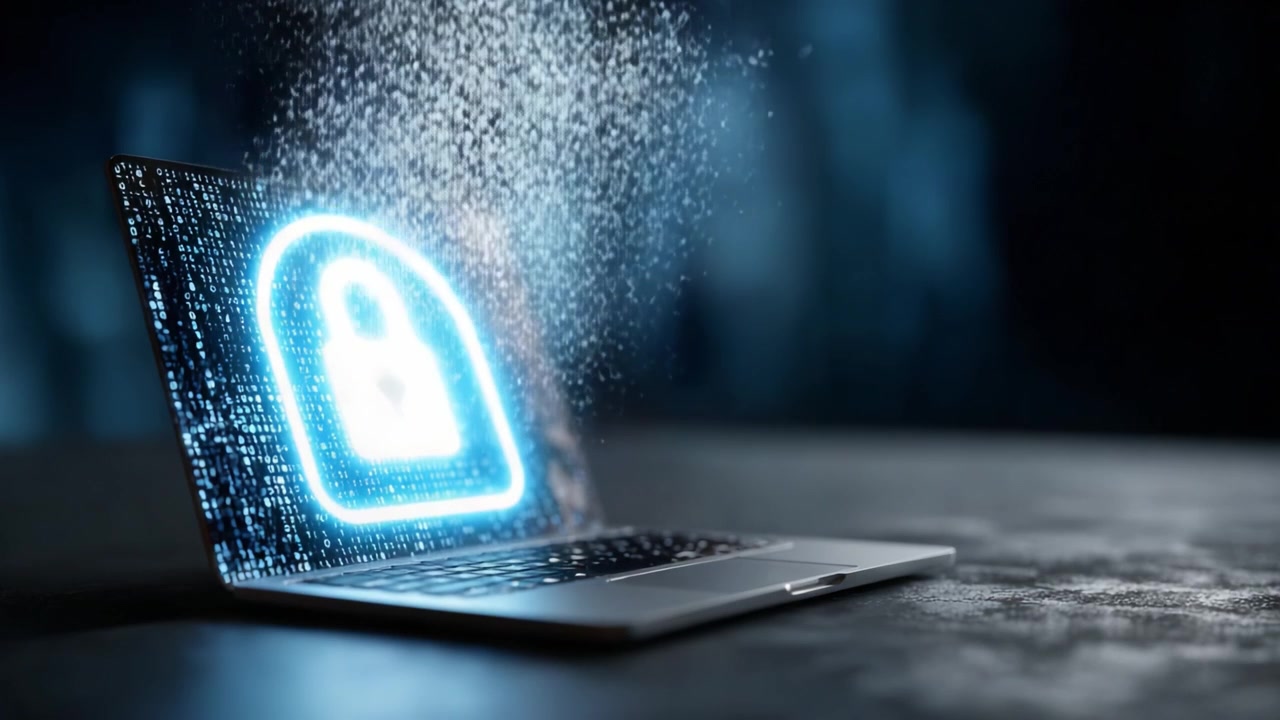 A Digital Lock Symbolizing Online Security and Data Protection Emerging from a Laptop, Representing the Importance of Cyber Safety in the Modern Age