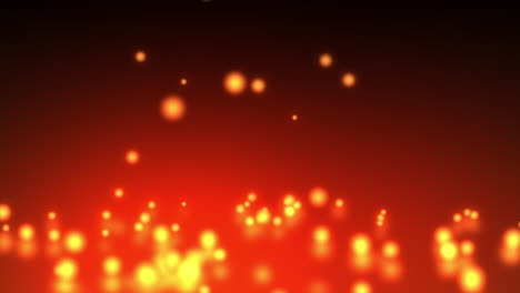 las manchas naranjas brillantes caen sobre un fondo rojo oscuro en una animación digital.