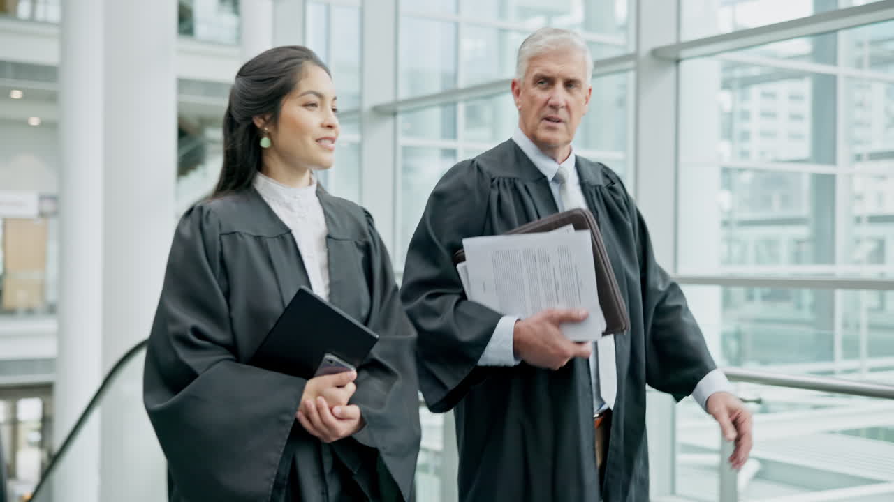 Law, judge and legal team in collaboration