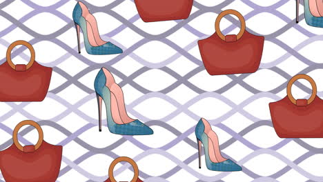 animation of high heels and handbag repeated on white background