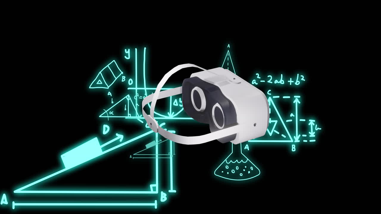 Animation of vr headset over mathematical data processing