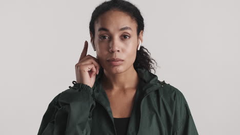 african american woman over white background.