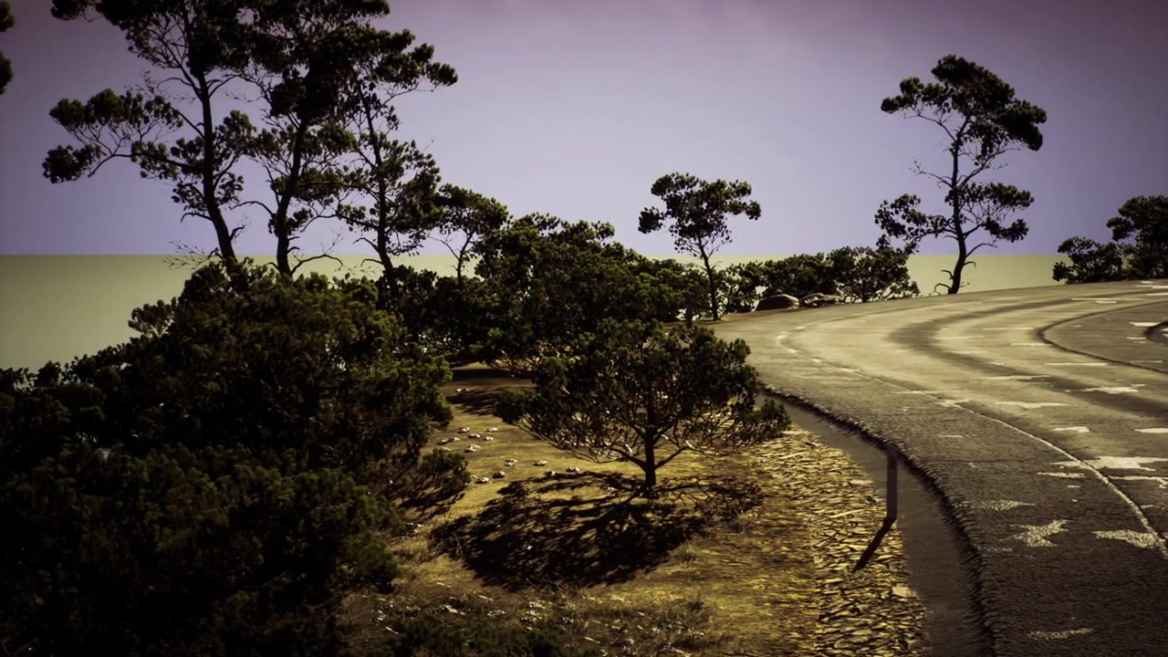 Strada con tonalità sbiadite che evoca viaggi nostalgici e sensazioni retrò