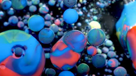 slow motion bright colors bubbles oil beautiful paint universe color moving multicolored closeup. acrylic paint. fantastic surface. abstract colorful paint metamorphosis structure colorful bubbles