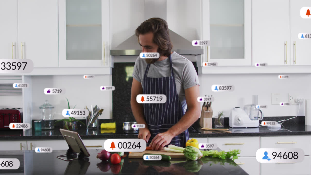 백인 남성 요리 위에 미디어 아이콘의 애니메이션