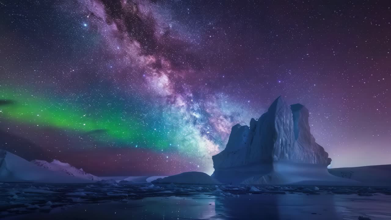 Aurora Borealis over Iceberg in the Arctic