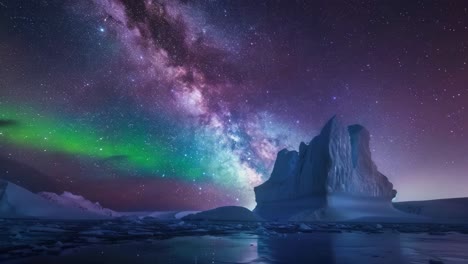 aurora borealis over iceberg in the arctic