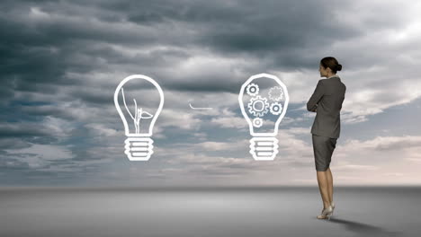 mujer de negocios observando el concepto de idea en el cielo