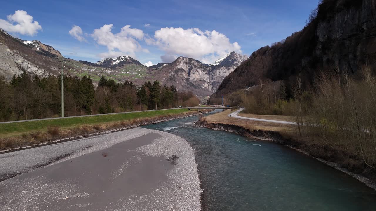 Swiss river nature Linth water mountain alpine region Switzerland alps valley