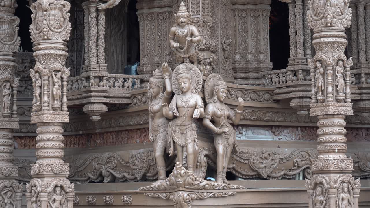 Beautiful exterior details of Sanctuary of Truth at Pattaya,Thailand, Wooden temple by the ocean.