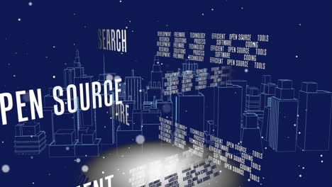 animation of business texts over digital city