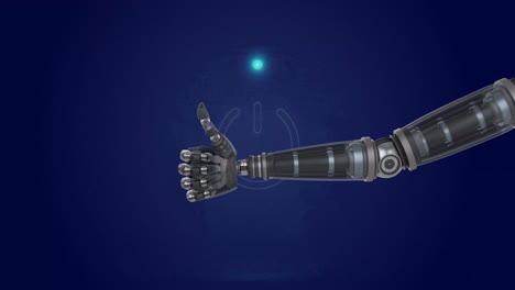 Robotic arm giving thumbs up with animation of glowing power symbol