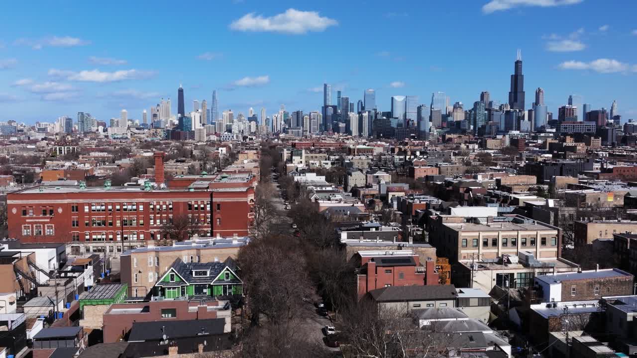 Cinematic Aerial Drone Shot Above Chicago, Illinois on Spring Day