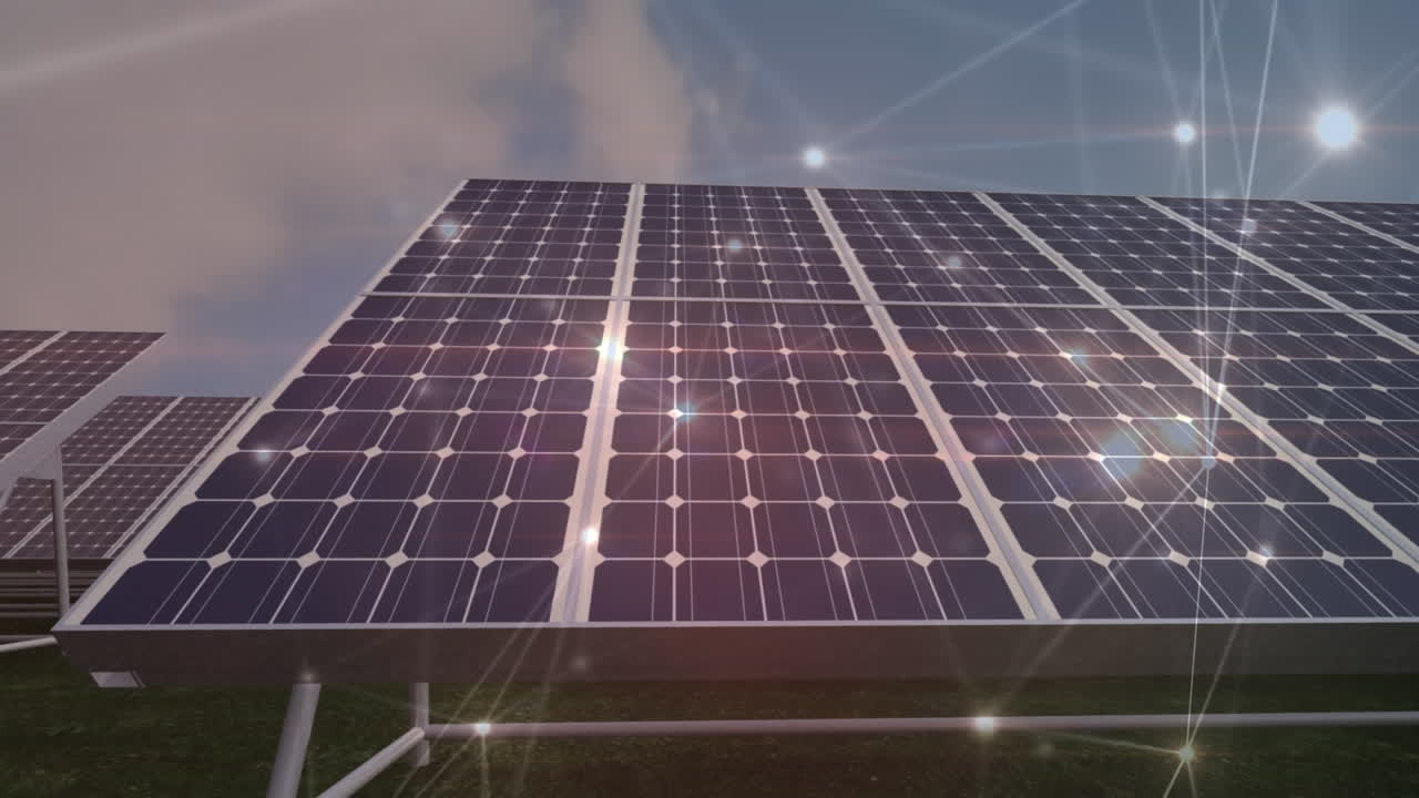 animación de la red de conexiones a través de paneles solares