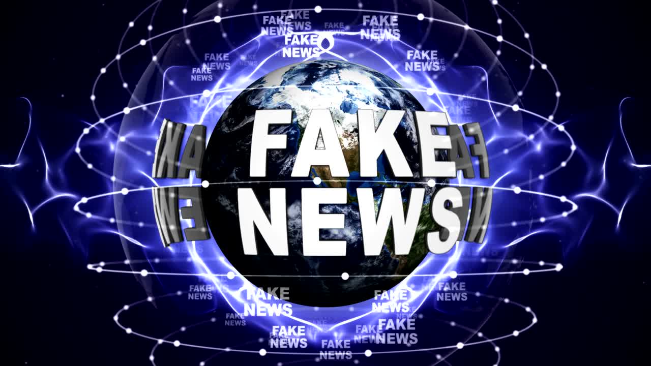noticias falsas animación de texto en todo el mundo, renderización, fondo, bucle
