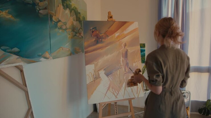 Woman Painting in Art Studio
